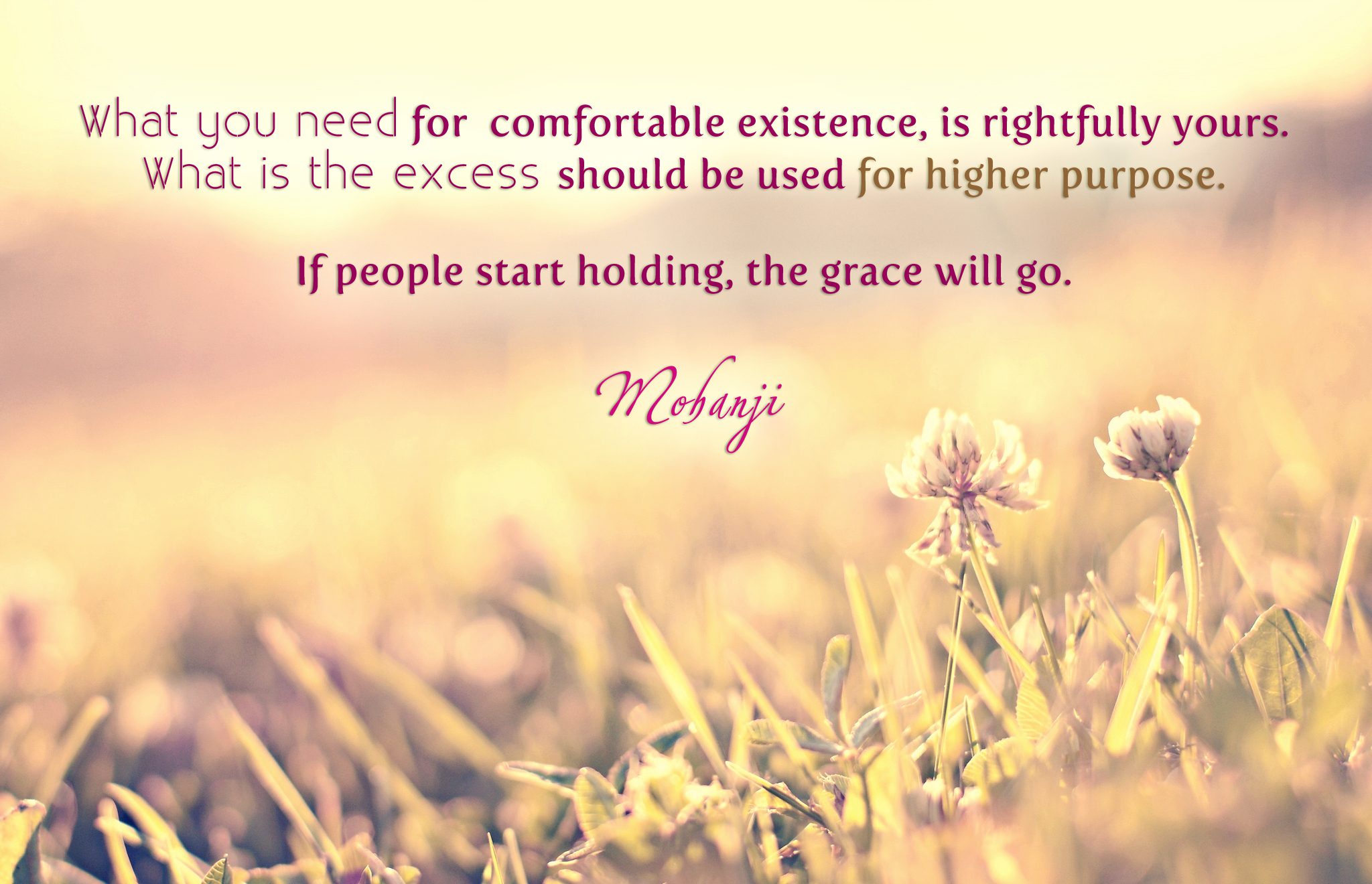 Mohanji quote - What you need for comfortable existence