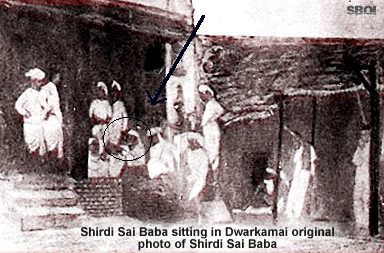 Shirdi Sai sitting in Dwarakamai, original photo