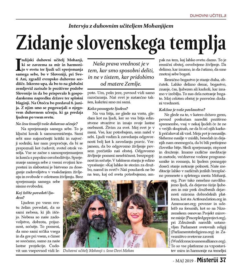 Mohanji's interview for Slovenian magazine Misterija, May 2019